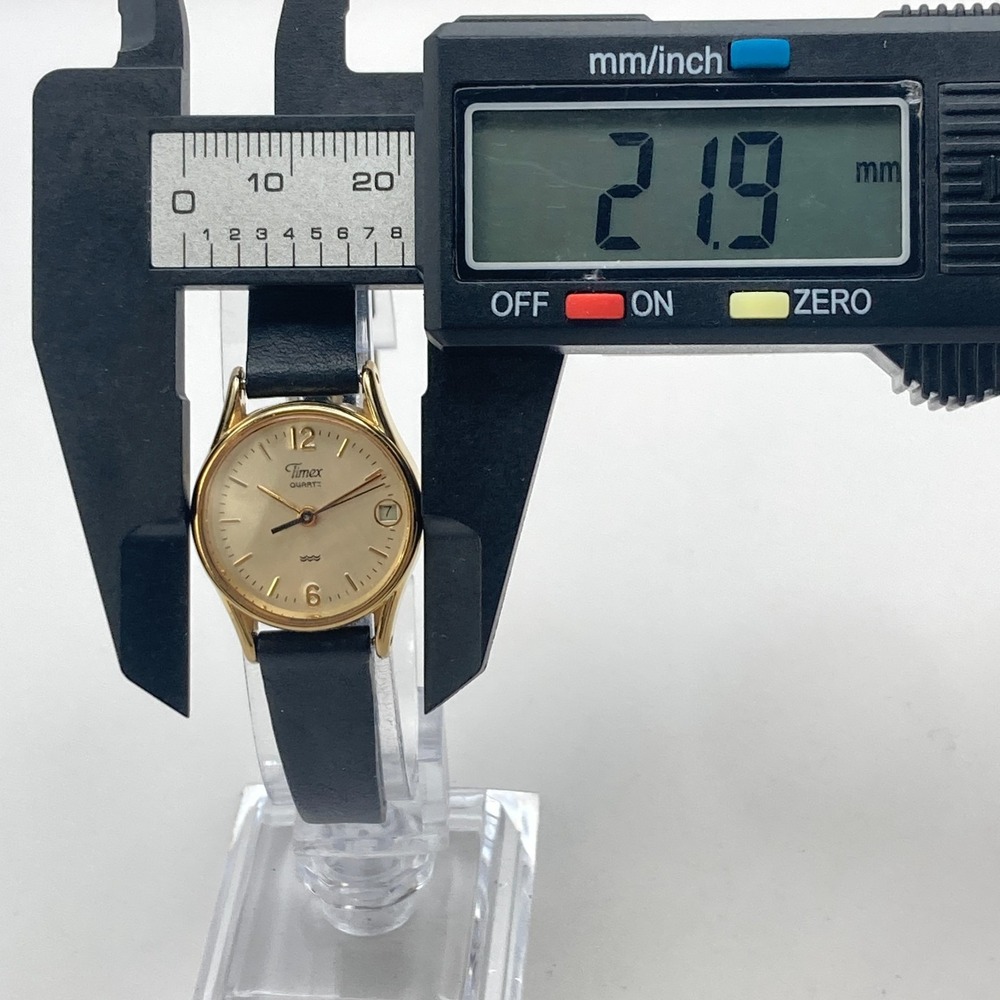 Vintage Timex Womens Watch 22mm Gold Tone Linen Dial Date New Battery SMALL 7.5" - Picture 10 of 16